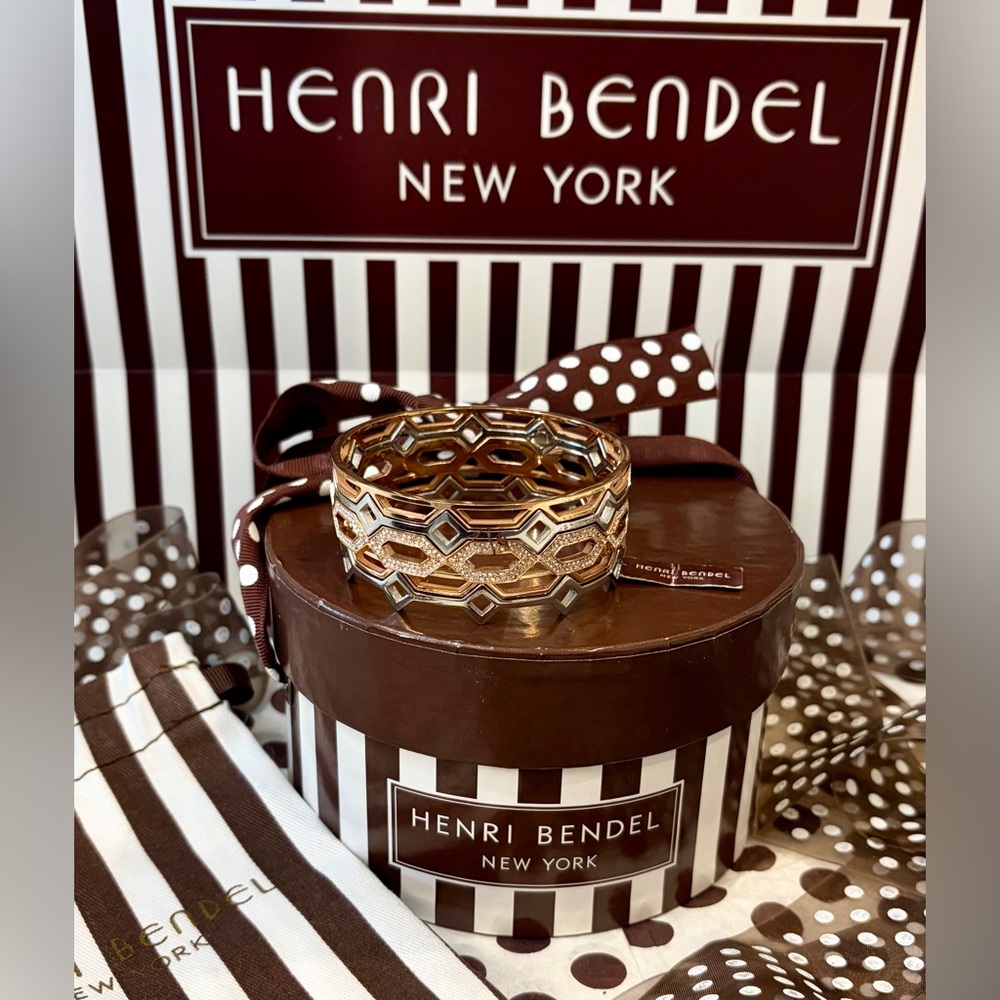 HENRI BENDEL Rose Gold/Silver-Tone Stackable Bangle Geometric/Honeycomb/Openwork